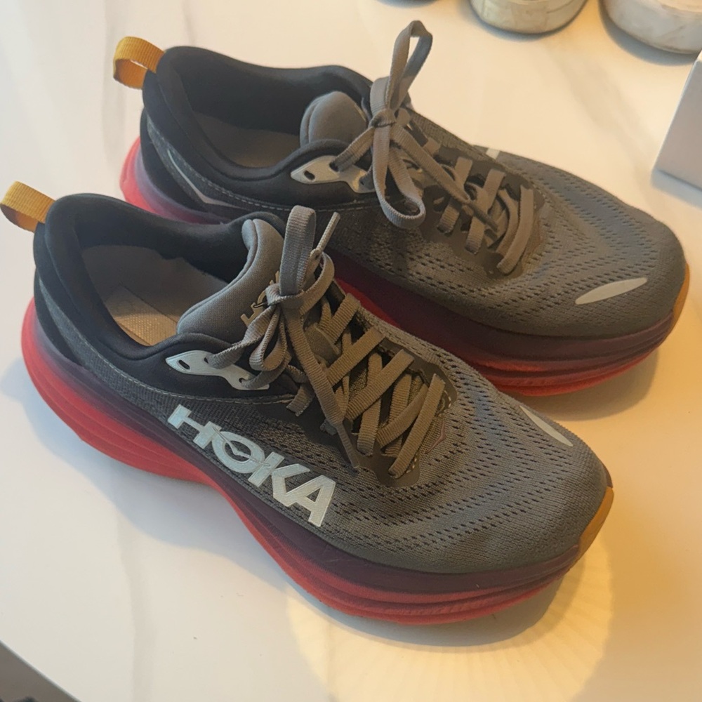 Excellent condition - Hoka Gray and Red Women's Sneakers